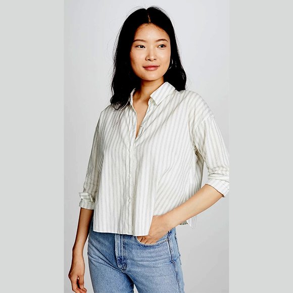 James Perse Striped Relaxed Blouse, Cropped, Boxy - Picture 1 of 13
